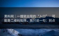 黑料网｜一搜就出现的“入口”…可能是二维码陷阱，我只说一句：别点